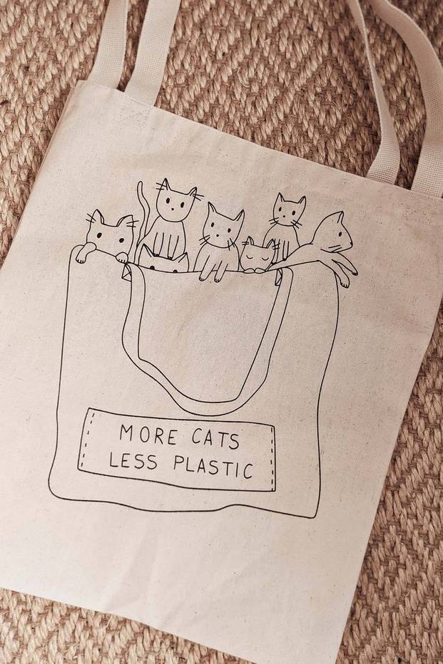 Natural Tote Bag - More Cats Less Plastic